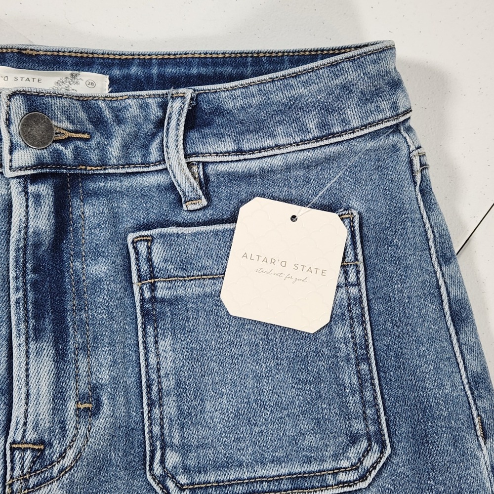 Altar'd State Womens Wide Leg High Rise Patch Pocket Jeans Blue 28 HD9269-MD - Picture 9 of 10